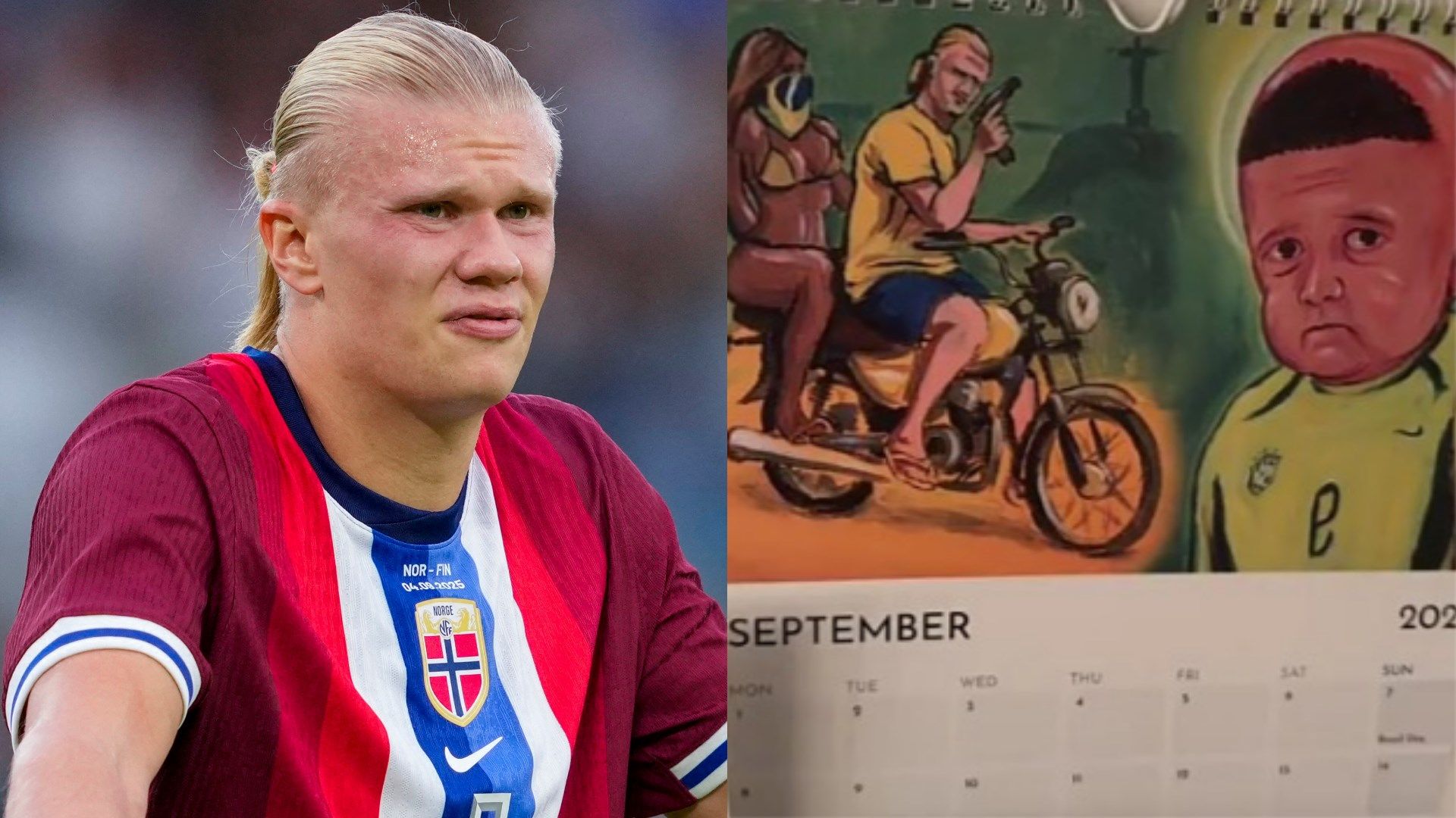 Erling Haaland Unveils Exclusive Personalized Calendar Featuring Himself on a Motorcycle with a Companion and Internet Sensation Hasbulla